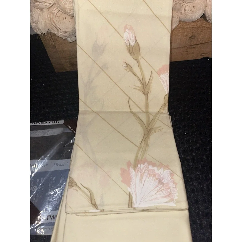 Vtg MCM NOS Danville 2 Standard Pillowcases EARTH-TONES Cream Pink Green Floral‎